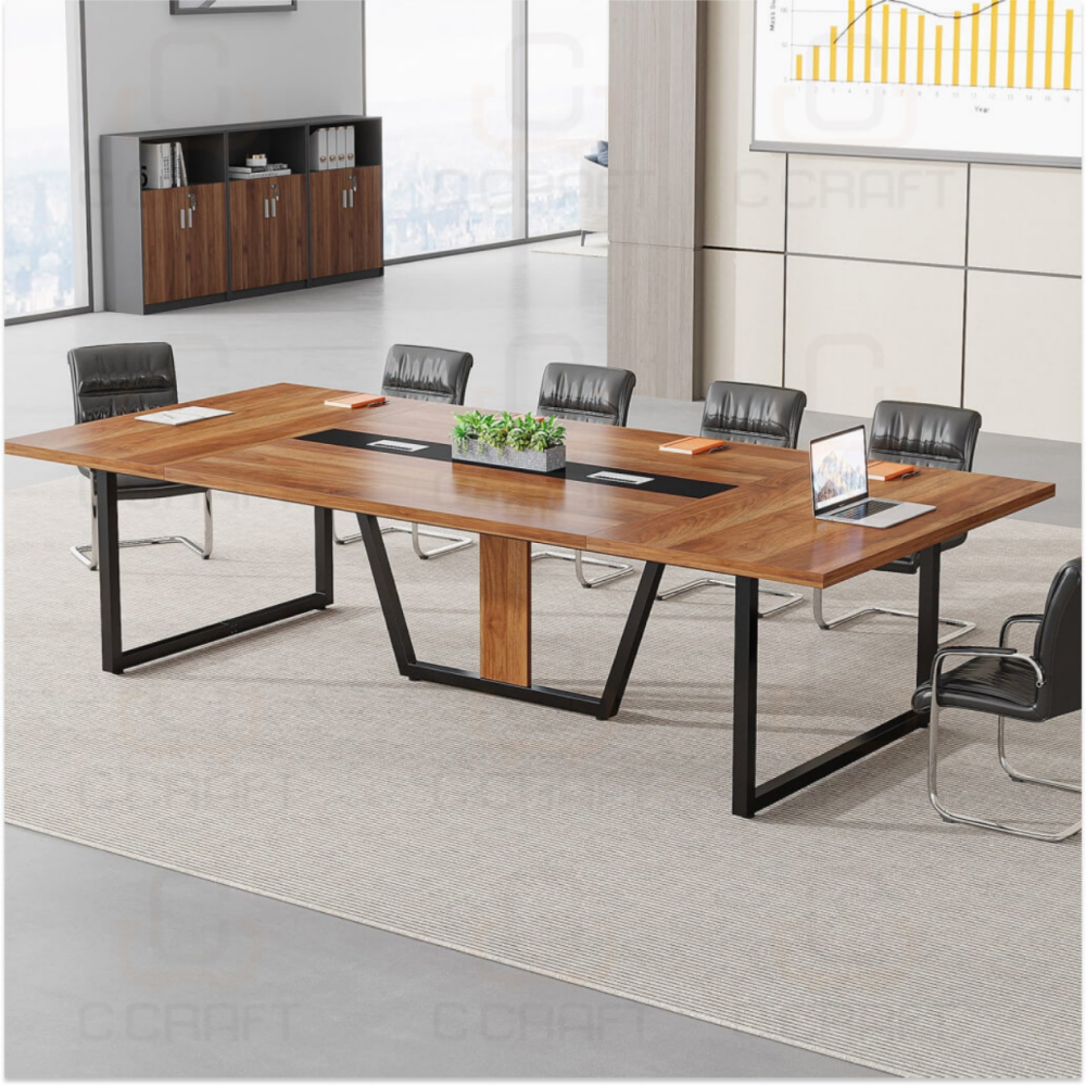 Modern Wooden Conference Table with Metal Frame