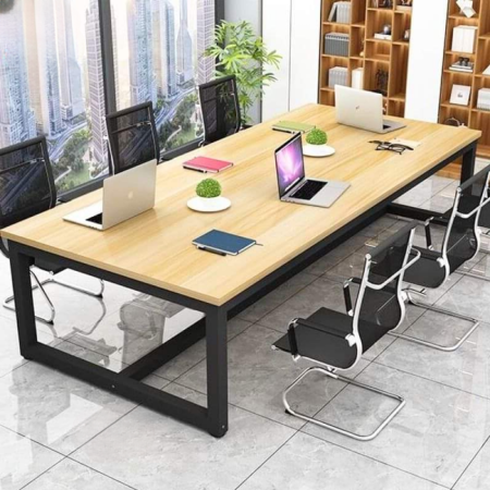 Modern Wooden Conference Table with Metal Frame